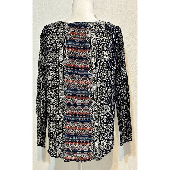 Anthropologie Tolani Women Size S Silk Geometric Tunic Blouse Boho Patchwork - Picture 5 of 10